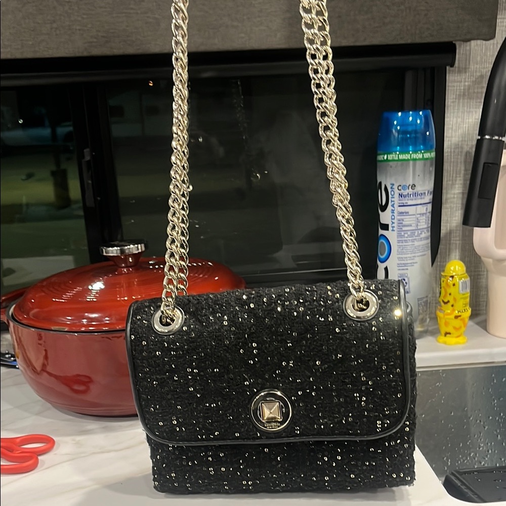 Kate Spade Black Sparkly Shoulder Bag with Chain Strap